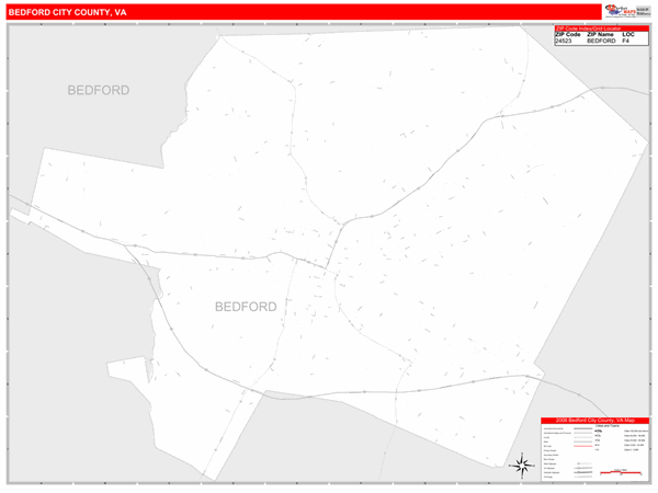 Bedford City County, VA Zip Code Wall Map